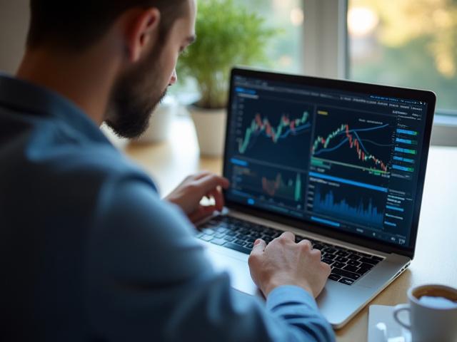 A person studying financial charts on a laptop with a cup of coffee, representing smart investing strategies.